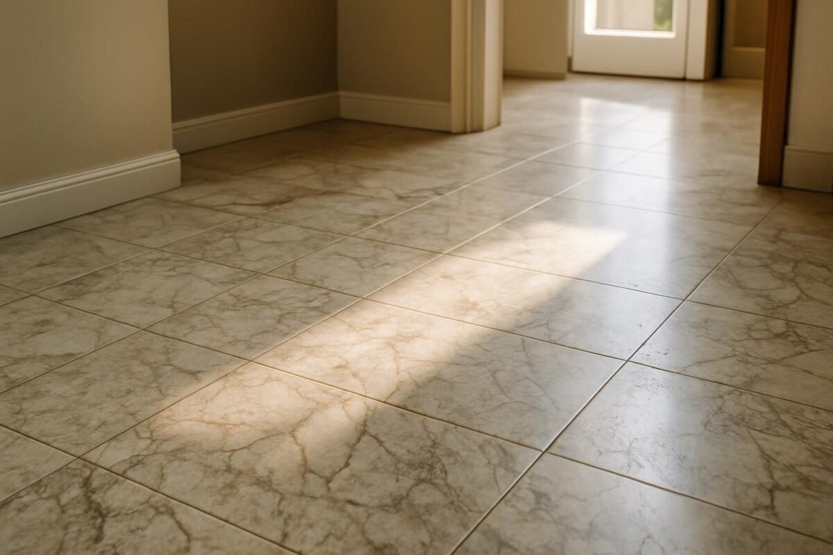piso de mármol en interior de casa con luz natural reflejando la superficie