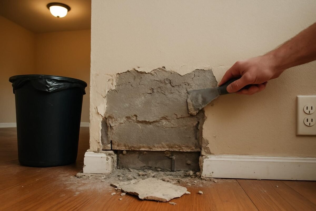 Un trozo de pared o de suelo a medio arreglar