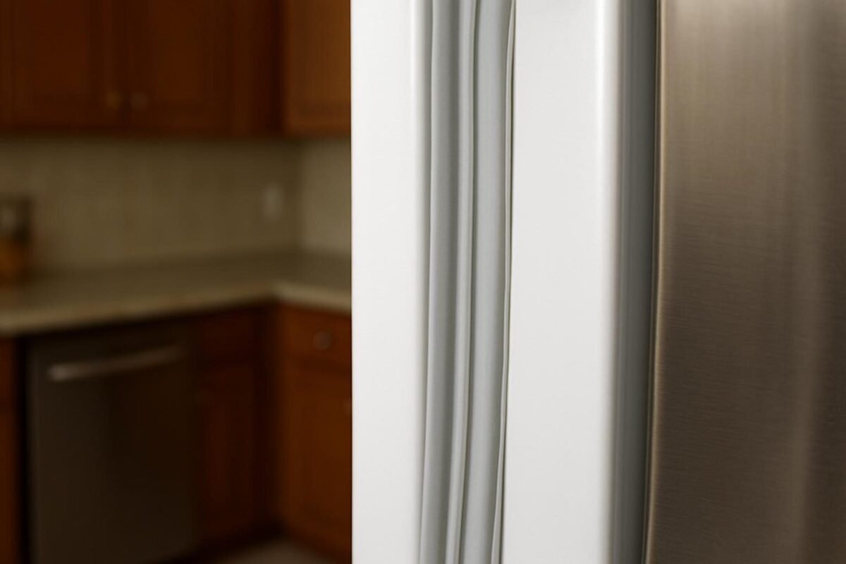 Detalle del burlete de la puerta de un refrigerador en una cocina
