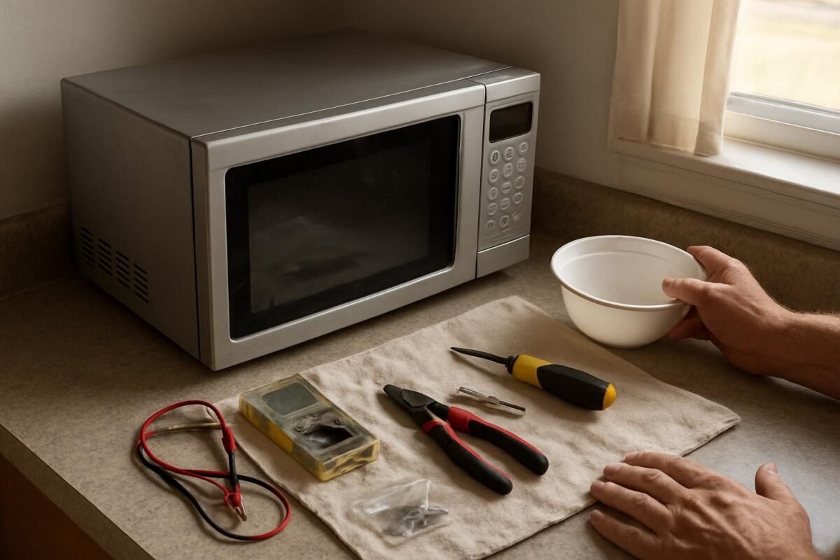 Los materiales y el envase preparados encima de un trapo