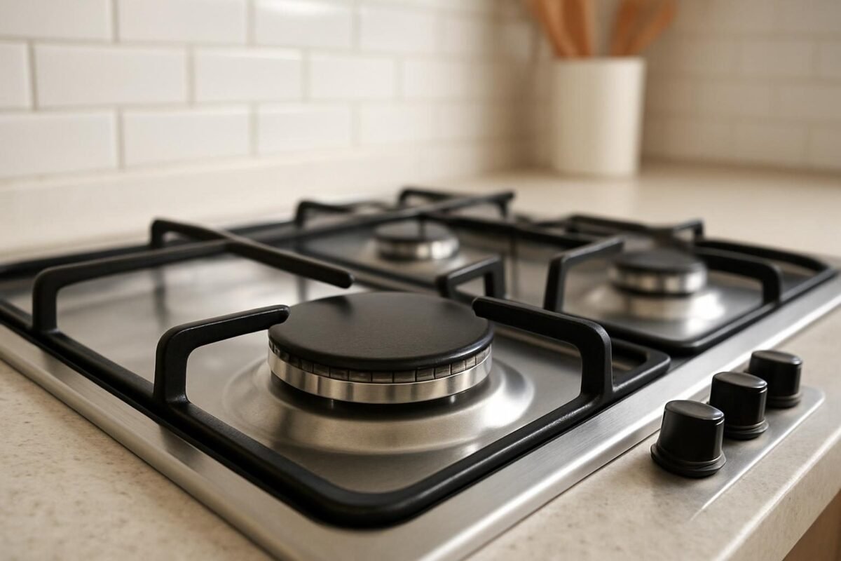 Quemador de estufa limpio y alineado en cocina interior