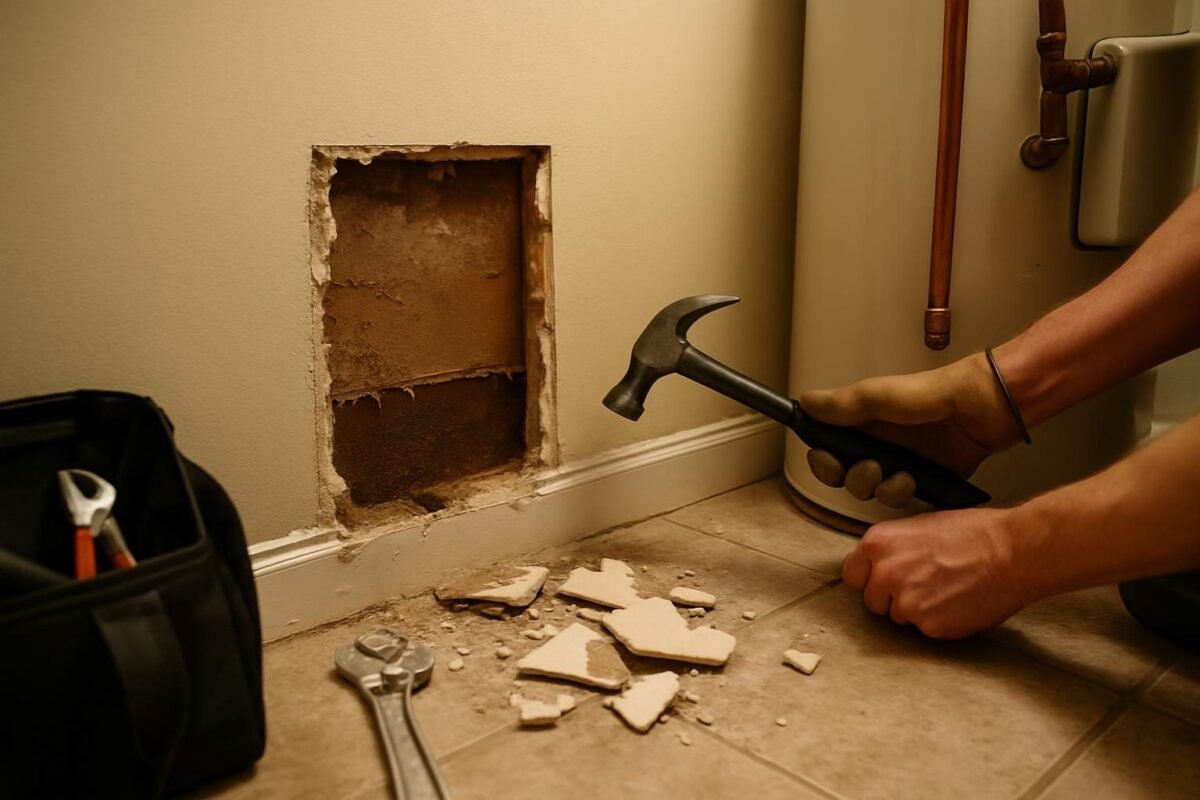 Un trozo de pared o de suelo a medio arreglar